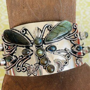 Western Ethnic Labradorite Dragonfly Wide Cuff Bracelet 925 Overlay NEW